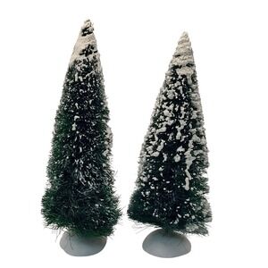 Dept 56 Flocked Frosted Trees Flocked Christmas Trees Green White Set of Two SEE